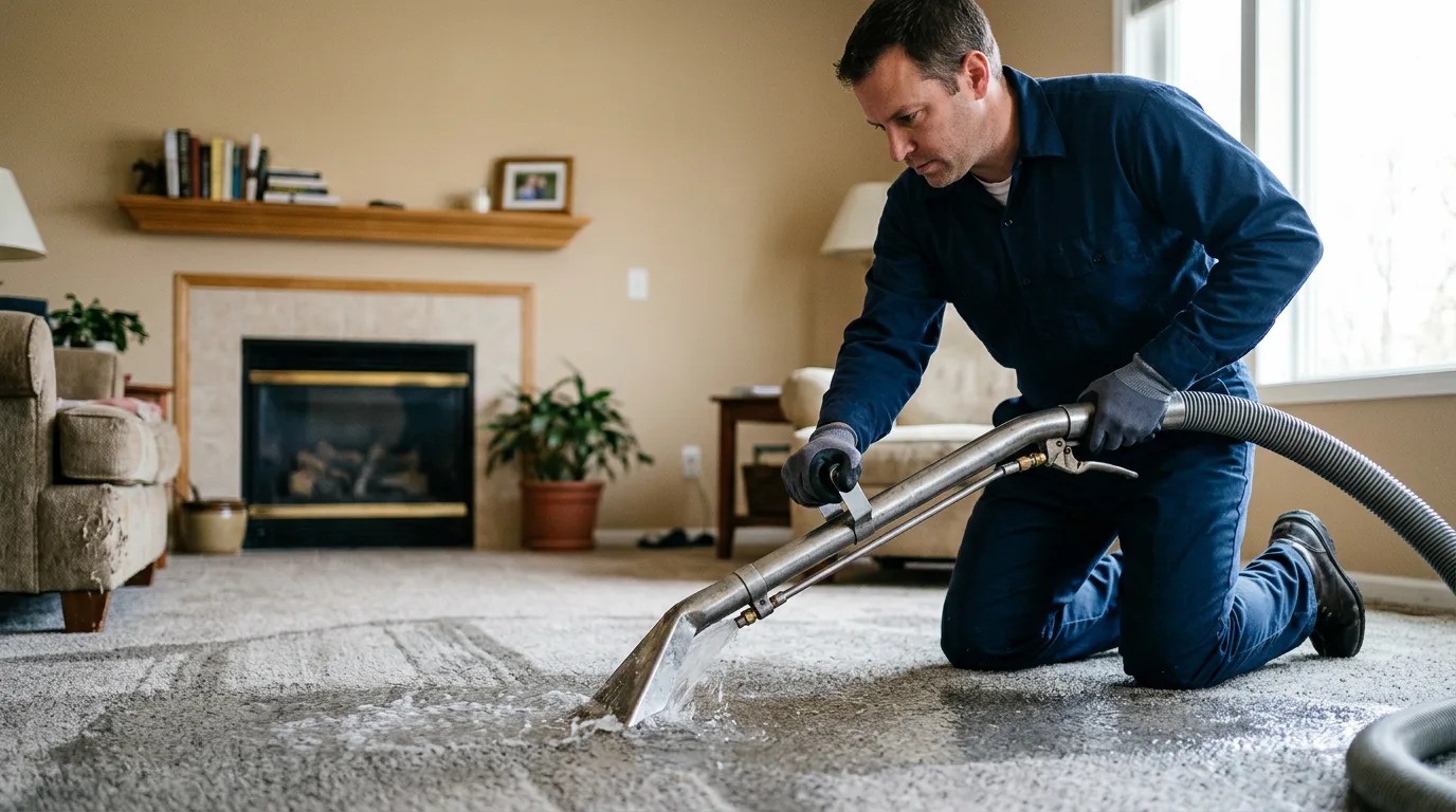 Water damage restoration technician working near Great Bend, KS